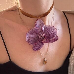 Purple Orchid Pendant Necklace